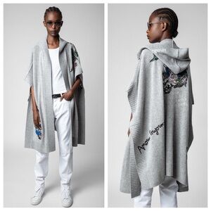 Zadig & Voltaire Inna Cardigan (Sz XS/S) Embroidered Cashmere Heather Grey